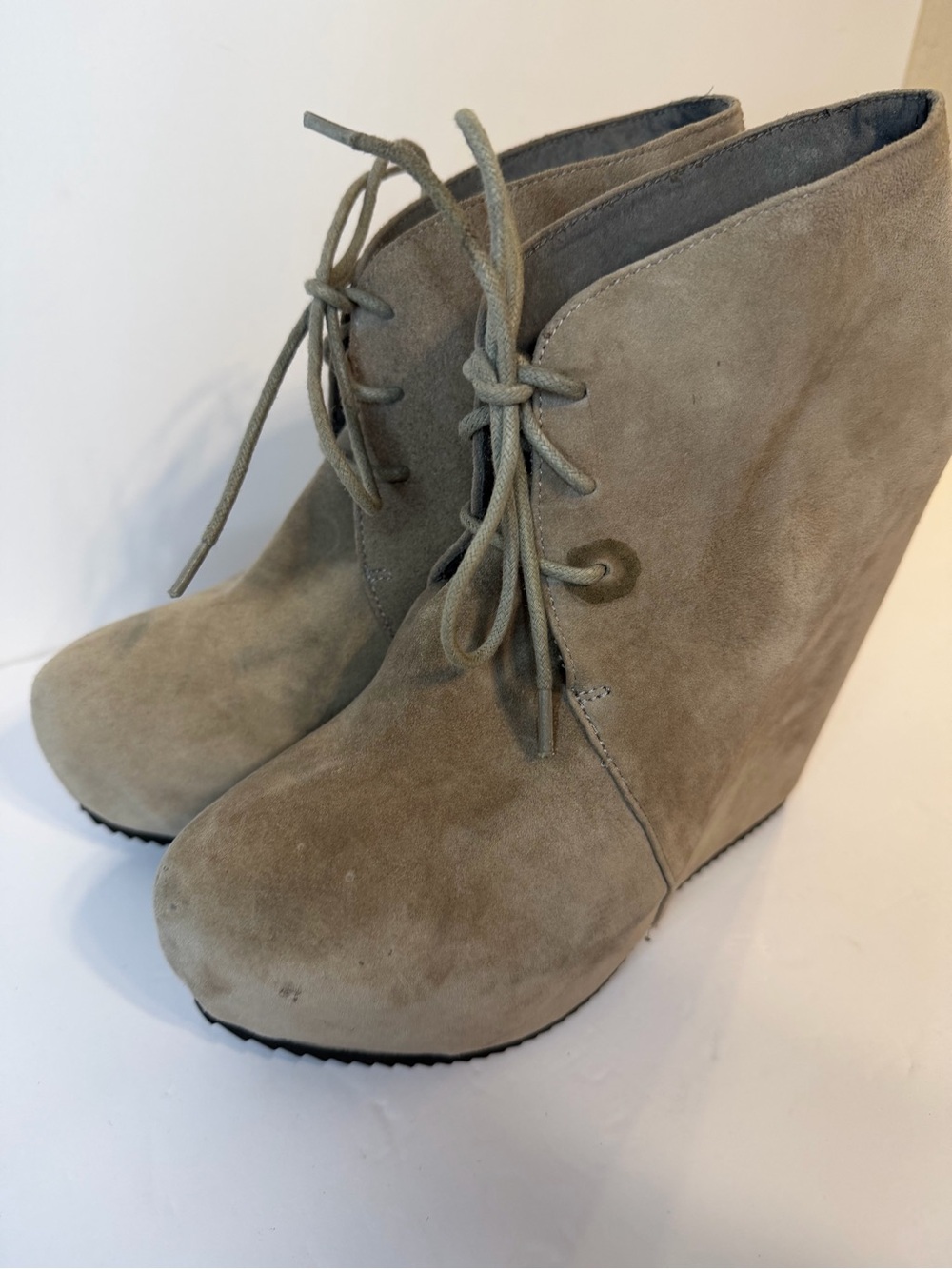 Aldo Taupe Suede Lace-Up Wedge Booties